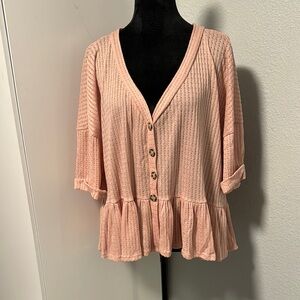 ADORA Pink Peplum Blouse with Ribbed Texture NWOT